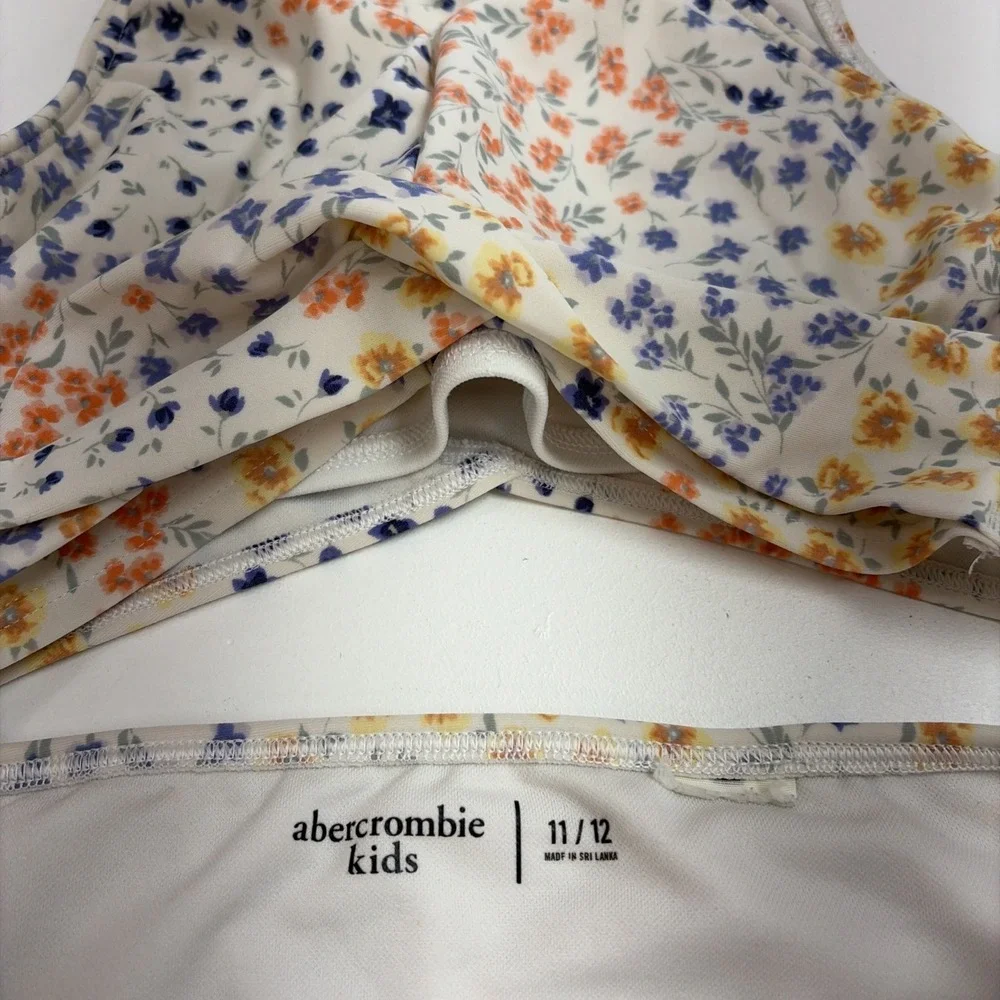 Abercrombie & Fitch Girl 11/12 Bikini White Small Pink Blue Flowers Summer Beach